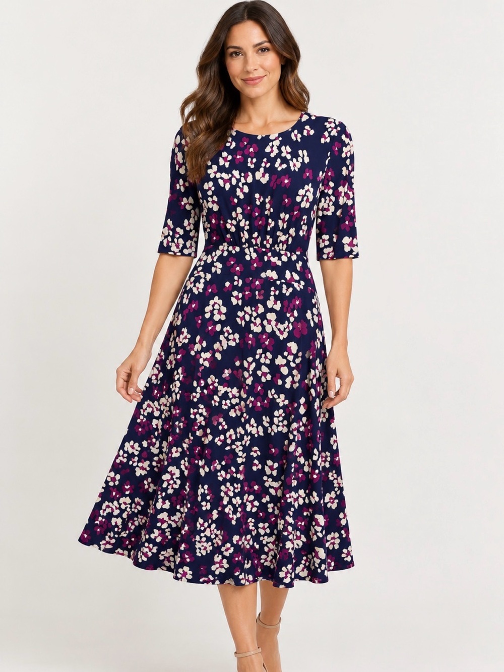 NWT London Times Navy Blue floral midi dress cottagecore softgirl size 8